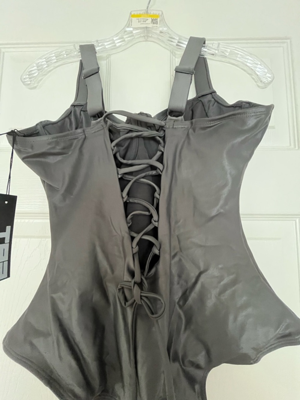 TA3 Sz L Lifty Pewter Gray Underwire B/C Short Corset One Piece Swimsuit NWT - Picture 3 of 9
